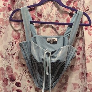 Blue Velor Lace Up Corset with Sweetheart Neckline